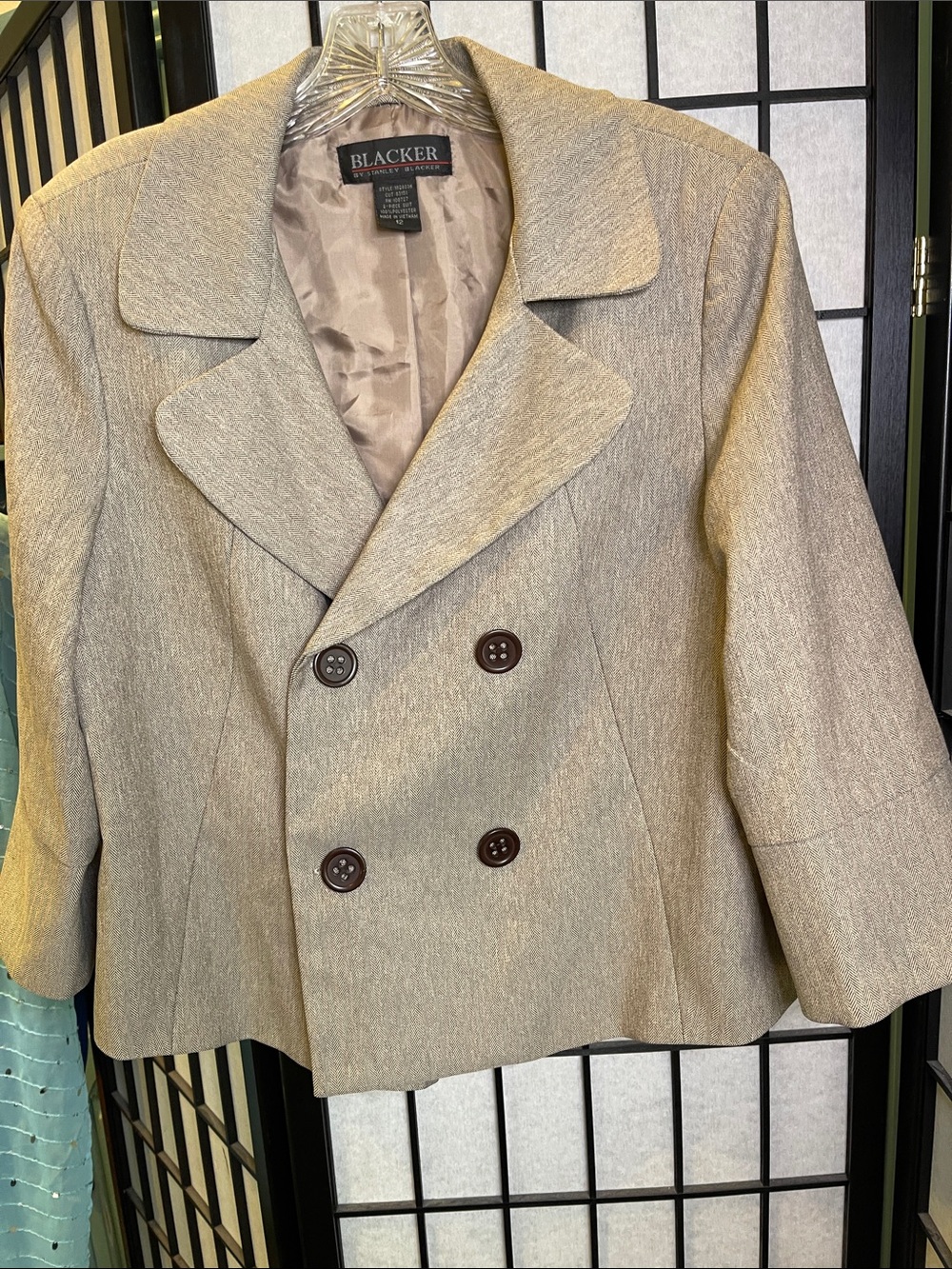 Blacker Metallic Taupe Short Double-Breasted Women's Jacketm